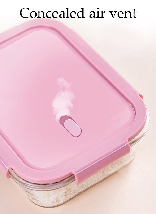 3 pieces glass kitchen meal preparation container, glass meal boxes, glass bowls 410ml, 680ml, 650ml, refrigerator frozen food sealed preservation box, microwave heating glass meal box, pink color