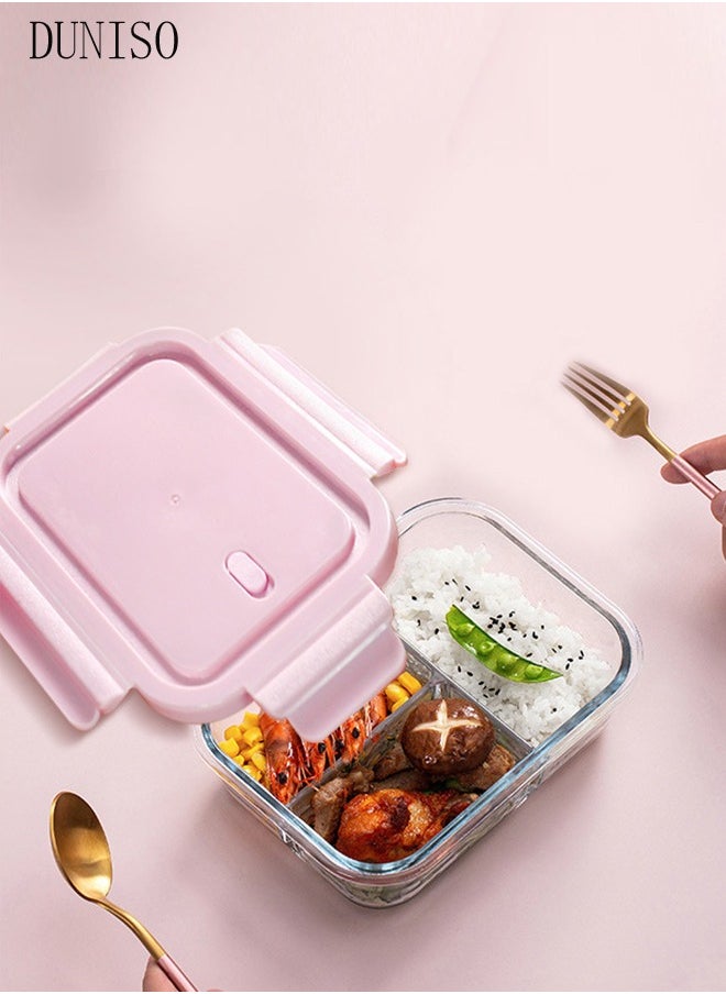 3 pieces glass kitchen meal preparation container, glass meal boxes, glass bowls 410ml, 680ml, 650ml, refrigerator frozen food sealed preservation box, microwave heating glass meal box, pink color