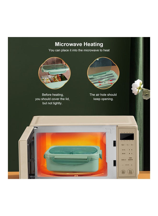 Microwave Heating Divided Food Containers With Spoon And Chopsticks Beige 23.0x16.5x8.0cm