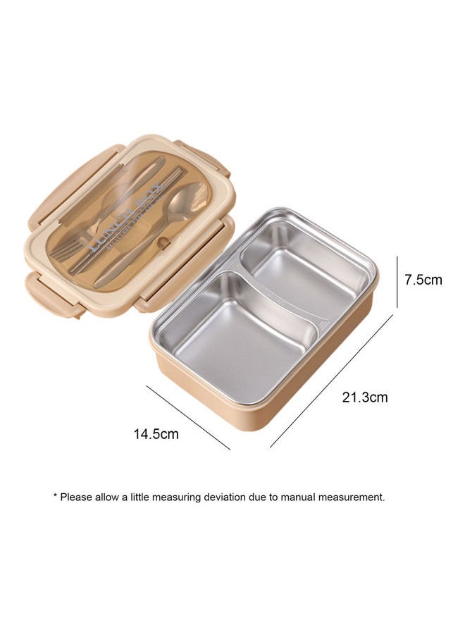 Microwave Heating Divided Food Containers With Spoon And Chopsticks Beige 23.0x16.5x8.0cm