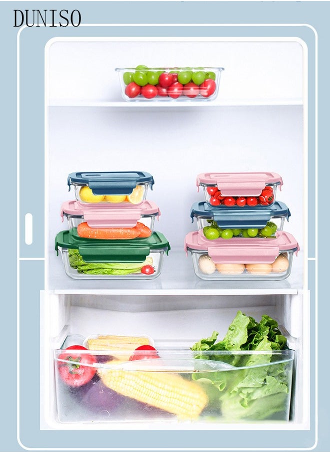 3 pieces glass kitchen meal preparation containers, lunch glass bowls, refrigerator frozen food sealed storage boxes, 410ml, 680ml, 650ml, with durable lock covers, children's and adult glass bento