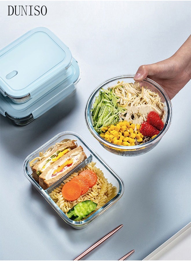 3 pieces glass kitchen meal preparation containers, lunch glass bowls, refrigerator frozen food sealed storage boxes, 410ml, 680ml, 650ml, with durable lock covers, children's and adult glass bento