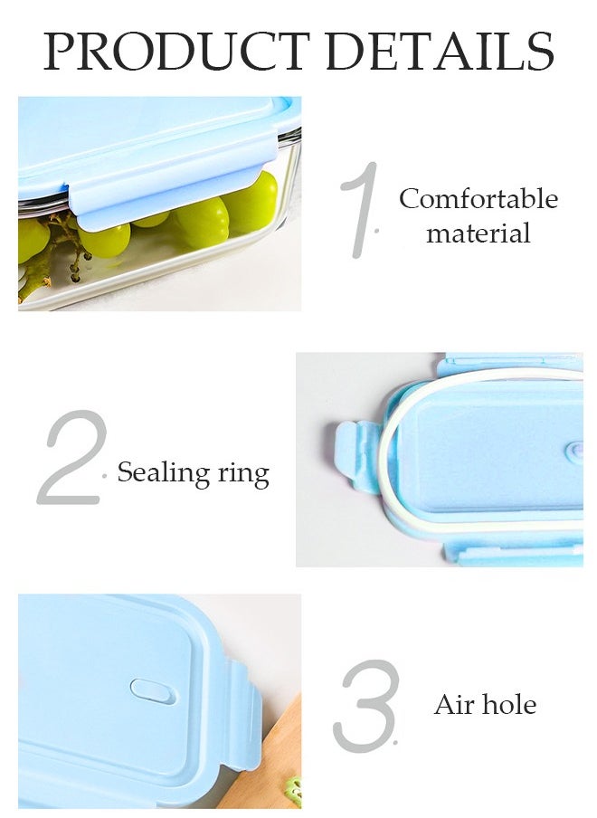 3 pieces glass kitchen meal preparation containers, lunch glass bowls, refrigerator frozen food sealed storage boxes, 410ml, 680ml, 650ml, with durable lock covers, children's and adult glass bento