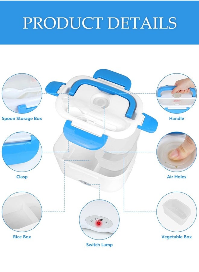 Electric Lunch Box ,Heated Lunch Box ,Electric Heating Lunch Box Food Heater Warming Bento Box for Home u0026 Office Use (23x17x10cm,Blue)