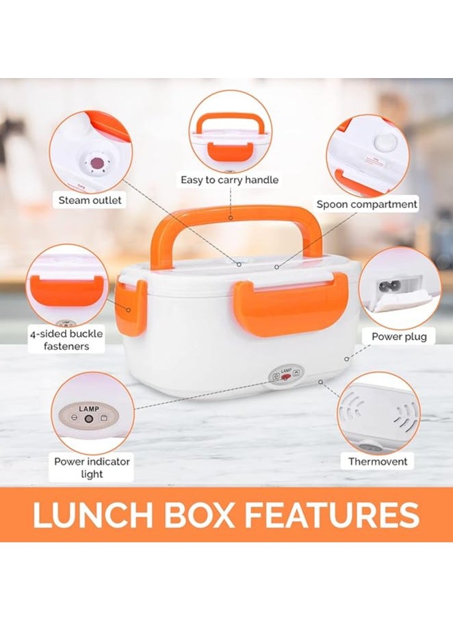 Electric Lunch Box,110V u0026 12V Heated Lunch Box,Portable Heating Lunch Boxes for Adults, Food Warmer Food Warmer Bento Boxes,Stainless Steel Food Heater for Car/Office/Home (Orange)