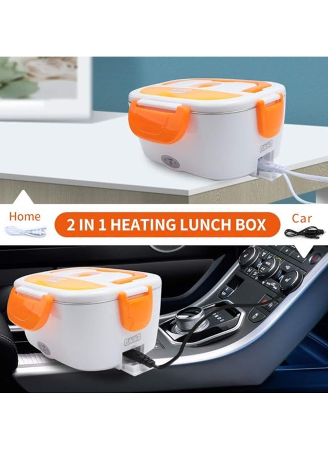 Electric Lunch Box,110V u0026 12V Heated Lunch Box,Portable Heating Lunch Boxes for Adults, Food Warmer Food Warmer Bento Boxes,Stainless Steel Food Heater for Car/Office/Home (Orange)