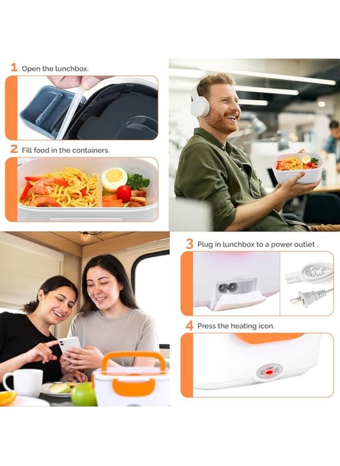 Electric Lunch Box,110V u0026 12V Heated Lunch Box,Portable Heating Lunch Boxes for Adults, Food Warmer Food Warmer Bento Boxes,Stainless Steel Food Heater for Car/Office/Home (Orange)
