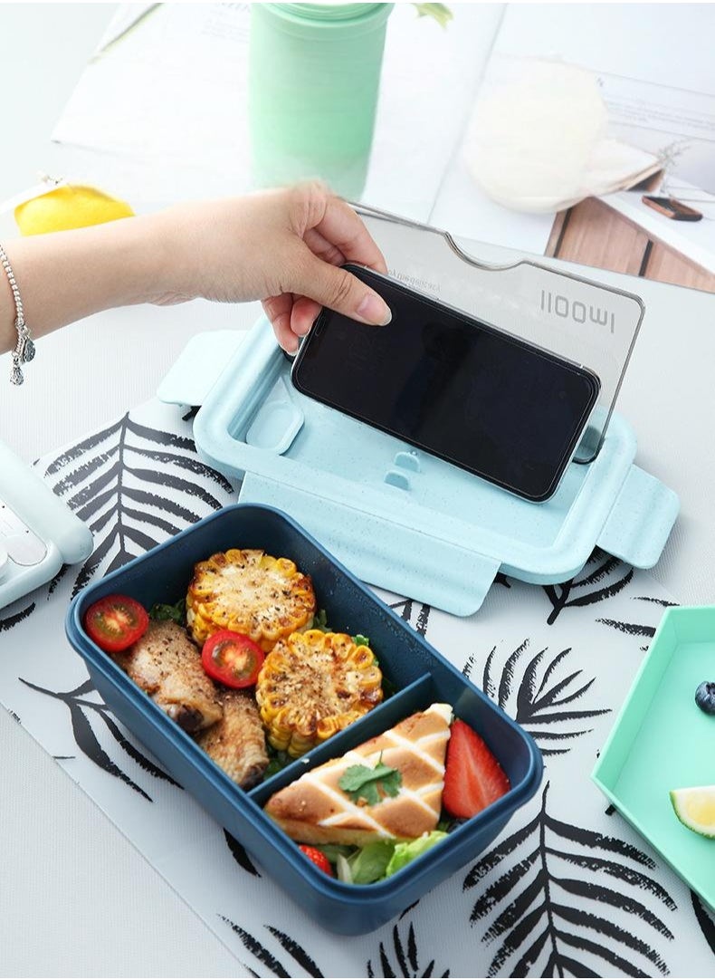 Bento Box Portable Lunch Box Leakproof Salad Lunch Container With Spoon u0026 Chopsticks Leak Proof Lunch Containers Microwave Freezer Dishwasher Available, Rectangle, Light Blue
