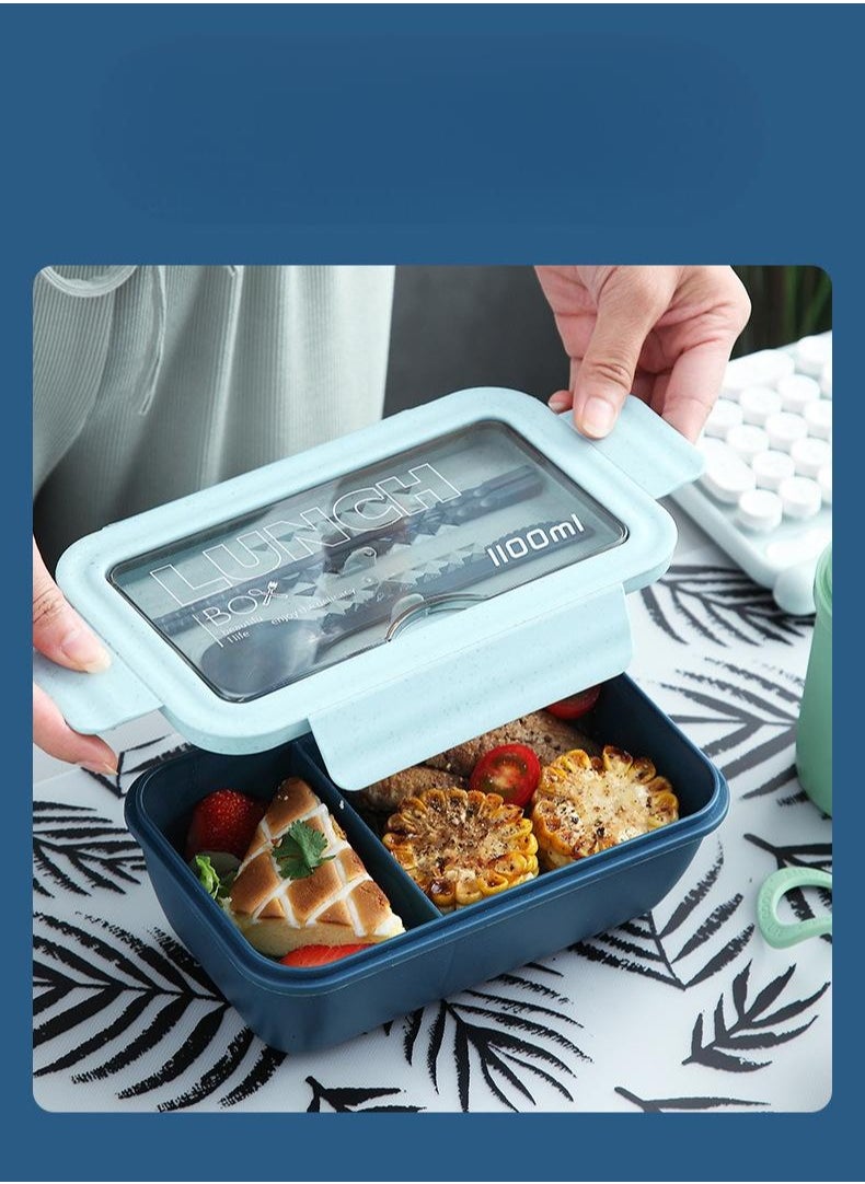 Bento Box Portable Lunch Box Leakproof Salad Lunch Container With Spoon u0026 Chopsticks Leak Proof Lunch Containers Microwave Freezer Dishwasher Available, Rectangle, Light Blue