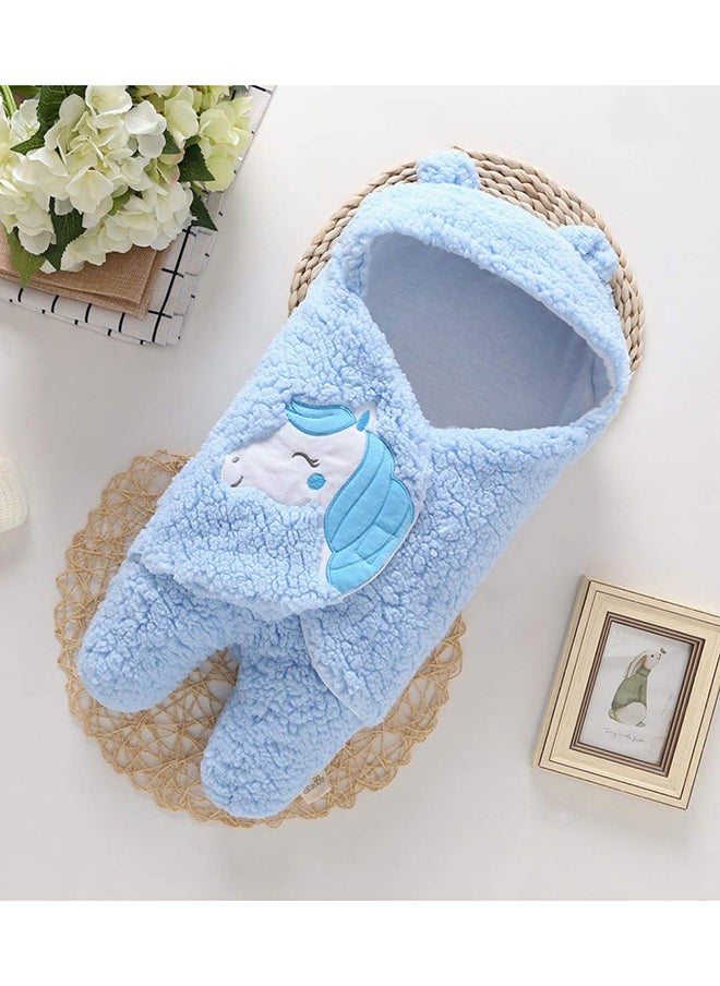 Comfortable Unicorn Design Hooded Swaddle Wrapping Blanket For Baby - Blue