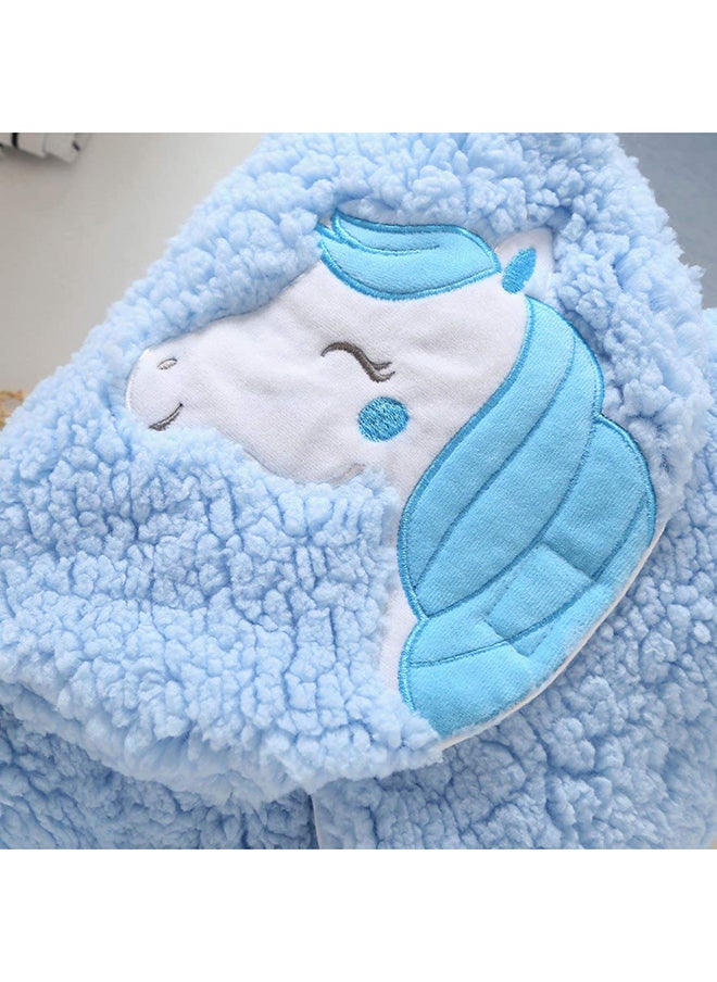 Comfortable Unicorn Design Hooded Swaddle Wrapping Blanket For Baby - Blue