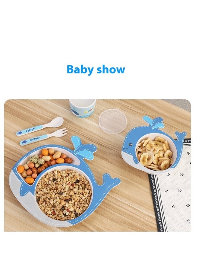 Kids Feeding Set 5 Pcs, Tableware Set for Toddlers Includes Plate Bowl Cup Fork (Whale)