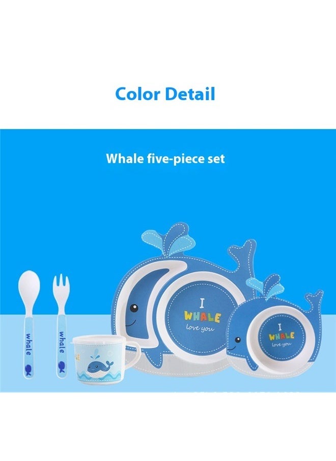Kids Feeding Set 5 Pcs, Tableware Set for Toddlers Includes Plate Bowl Cup Fork (Whale)