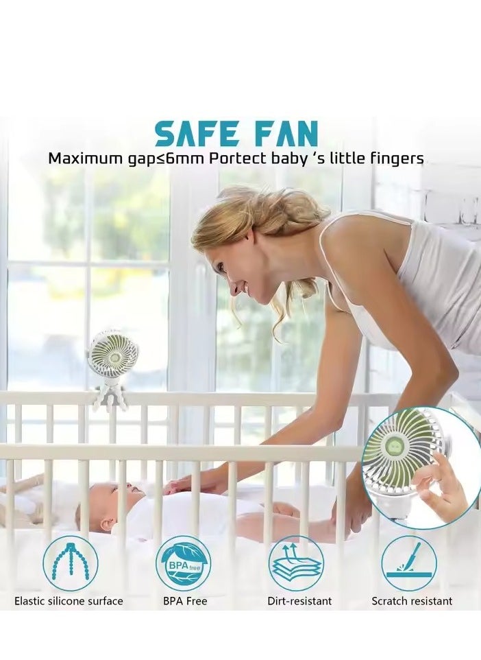 Mini USB Baby Stroller Fan, HOME Portable Mini Handheld Stroller Fan,Personal Portable Car Seat Baby Fan with Flexible Tripod,USB or Battery Powered Desk Fan with Adjustable 3 Speeds