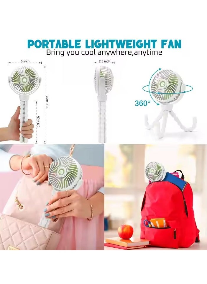 Mini USB Baby Stroller Fan, HOME Portable Mini Handheld Stroller Fan,Personal Portable Car Seat Baby Fan with Flexible Tripod,USB or Battery Powered Desk Fan with Adjustable 3 Speeds