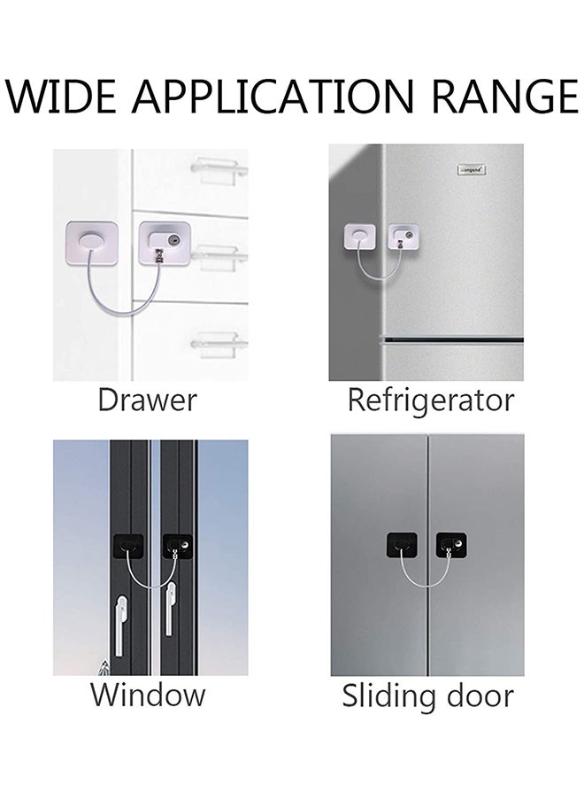 Pack of 4 Child Safety Cable Fridge Window Lock With Key Set - Black/White