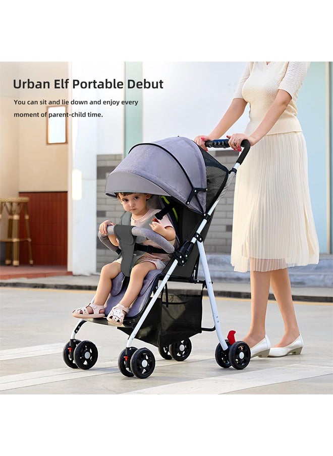Lightweight Stroller Foldable Baby Stroller with Waterproof Canopy Travel Stroller with Cup Holder and Storage Basket 0 to 36 Months Gray Toddler Stroller