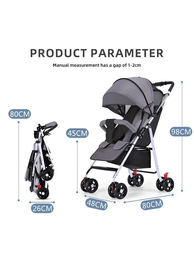 Lightweight Stroller Foldable Baby Stroller with Waterproof Canopy Travel Stroller with Cup Holder and Storage Basket 0 to 36 Months Gray Toddler Stroller
