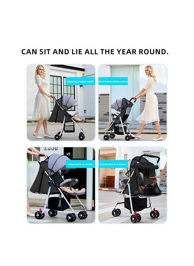 Lightweight Stroller Foldable Baby Stroller with Waterproof Canopy Travel Stroller with Cup Holder and Storage Basket 0 to 36 Months Gray Toddler Stroller