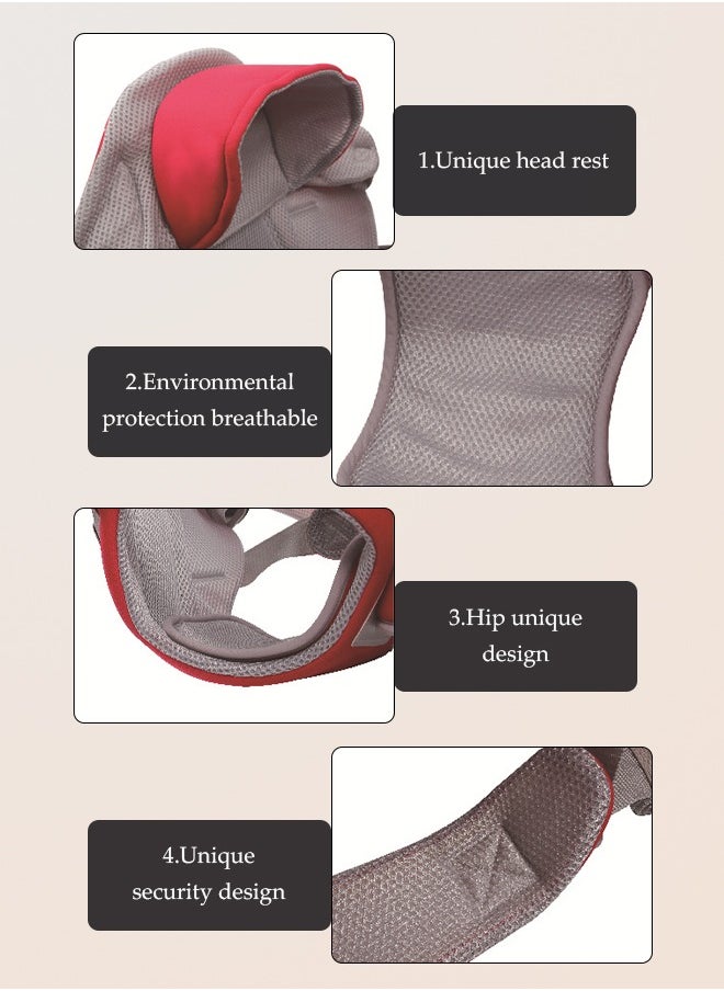 Baby Carrier with Hip Seat, Ergonomic Position, Newborn to Toddler, Head Support and Breathable Mesh,Adjustable Removable 6- in-1 Baby Baby Sling Carrier (7-45 lbs) for Mom Dad, Red