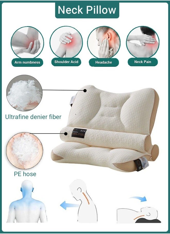 Sleep Enhancing Cervical Support Comfort Pillow Cervical Support Comfortable Pillow Ergonomic Neck Support Pillow Adjustable Orthopedic Pillow Filling with PE Hose (Brown)