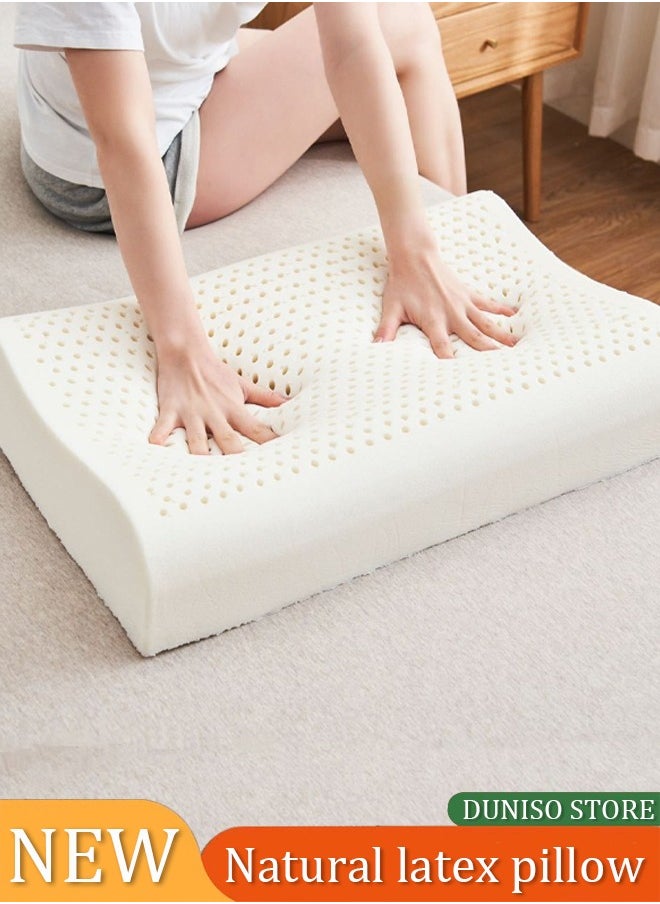 Kids Natural Latex Pillow,Soft Latex Pillow with Comfort Pillowcase,Ergonomic Odorless Latex Cervical Pillow for Side, Back, and Stomach Sleeper