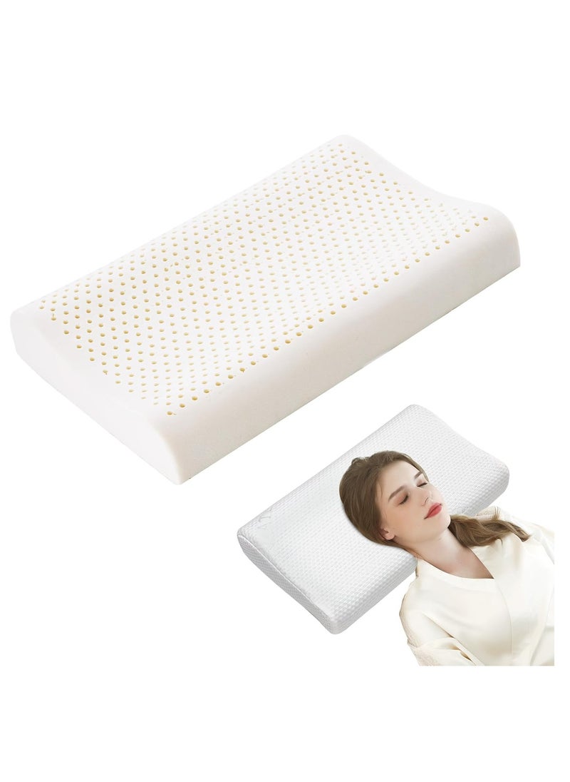 Kids Natural Latex Pillow,Soft Latex Pillow with Comfort Pillowcase,Ergonomic Odorless Latex Cervical Pillow for Side, Back, and Stomach Sleeper