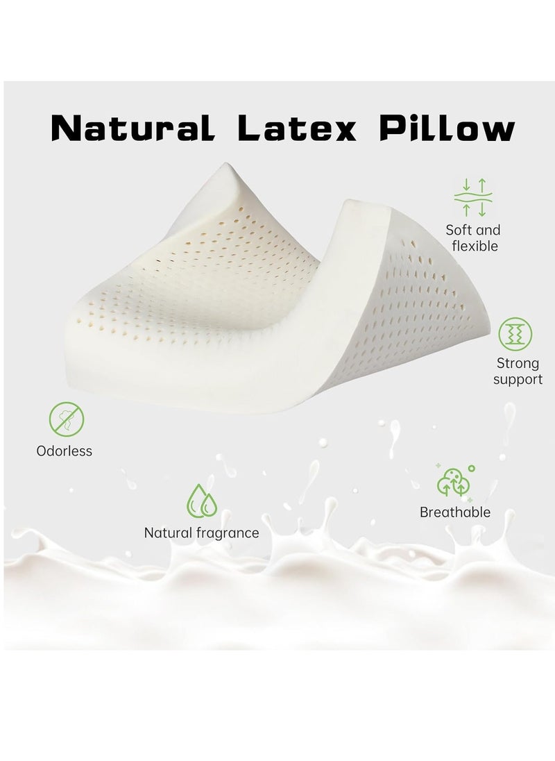Kids Natural Latex Pillow,Soft Latex Pillow with Comfort Pillowcase,Ergonomic Odorless Latex Cervical Pillow for Side, Back, and Stomach Sleeper
