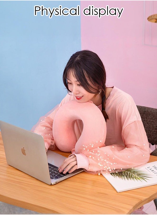 Travel Neck Pillow, Memory Foam Neck Pillow Support Pillow, Sleeping Rest Cushion Ideal for Airplanes, Cars, and Home Recliners, Adjustable and Soft (Pink)