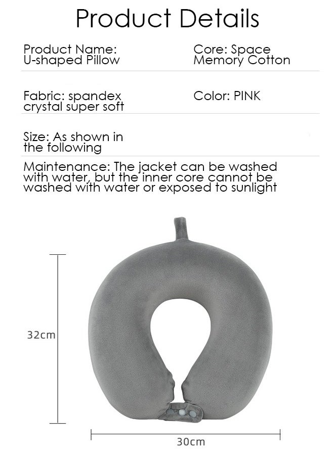 Travel Neck Pillow, Memory Foam Neck Pillow Support Pillow, Sleeping Rest Cushion Ideal for Airplanes, Cars, and Home Recliners, Adjustable and Soft (Pink)