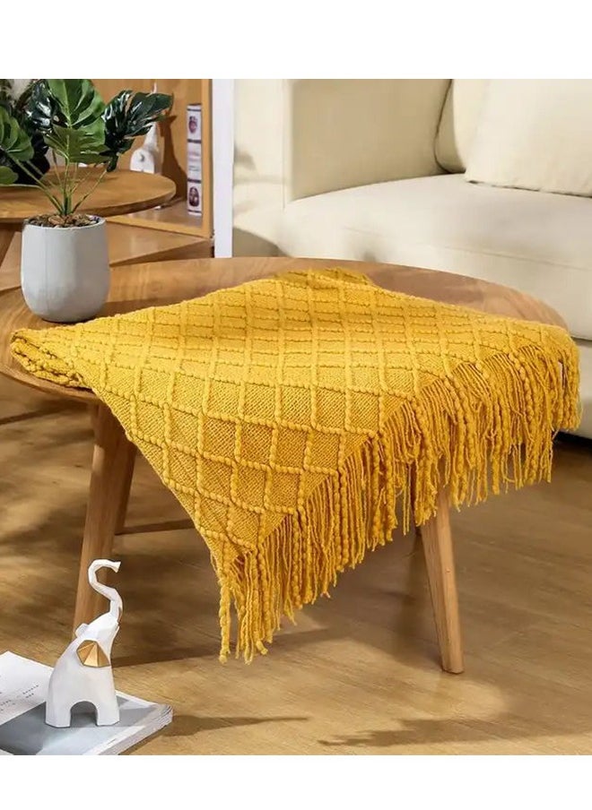 Soft Cozy Decorative Woven Throw Nordic Blanket with Tassels 3D Diamond Textured Lightweight Farmhouse Decor Plaid