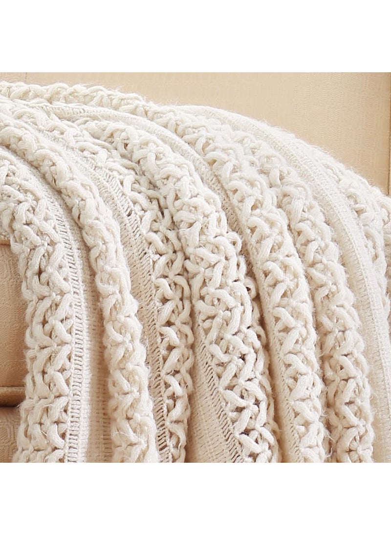 CREVENT 2020 New Home Decor Rustic Couch Sofa Chair Bed Throw Blanket, Soft Warm Cozy Light Weight for Travelling (50''X60'' Beige / Ivory)