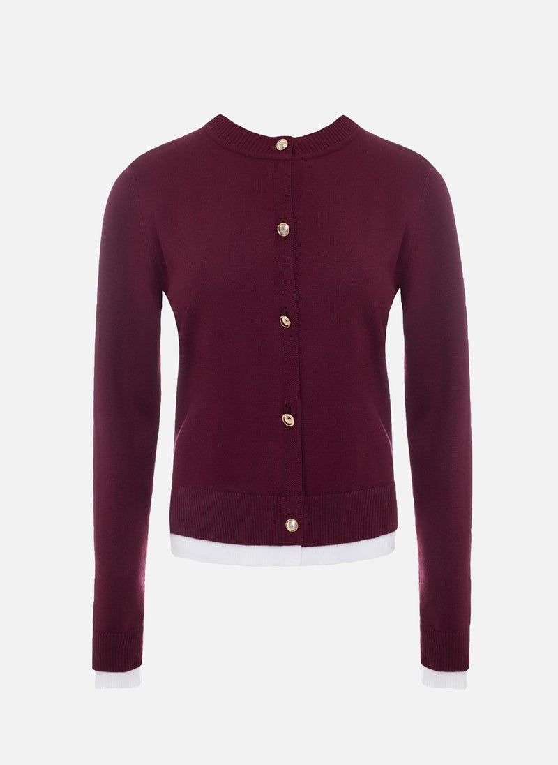 Knitted cardigan with contrasting cuffs and bottom edge