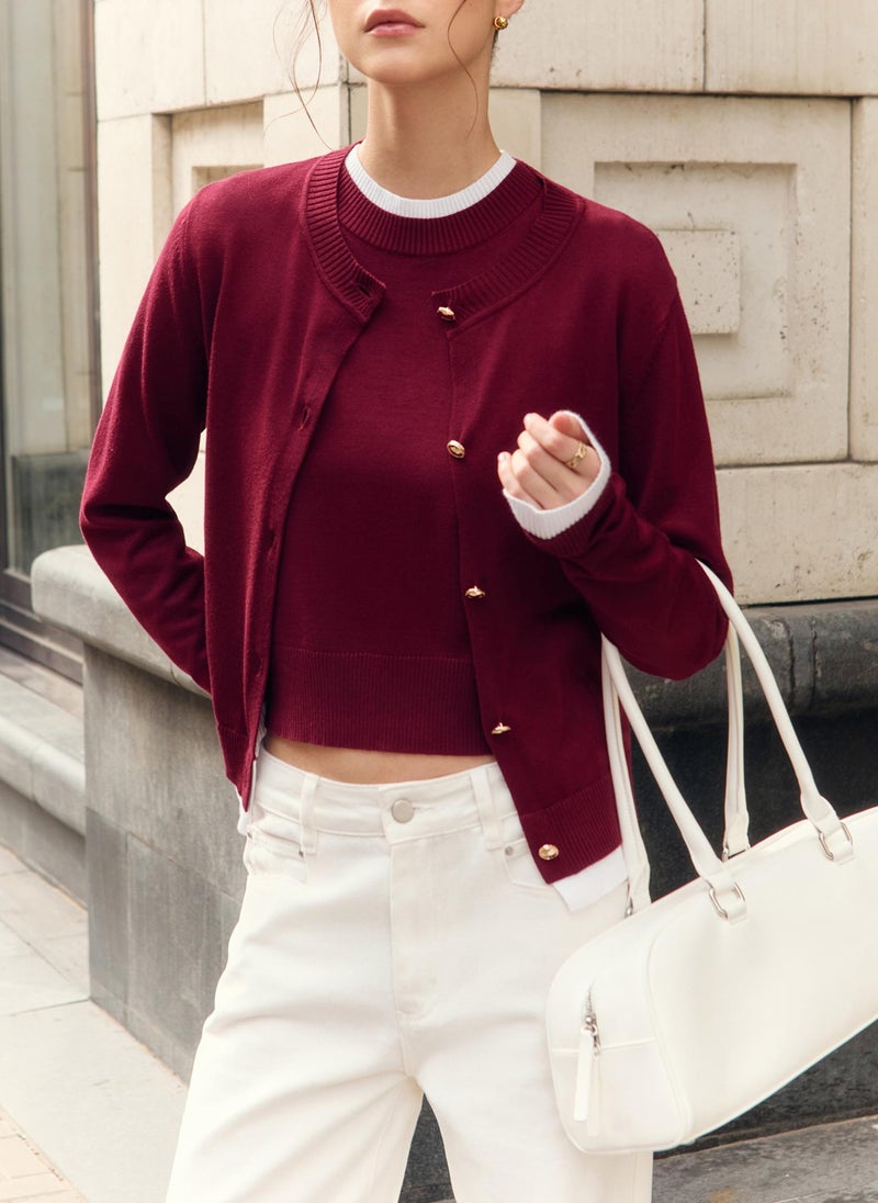 Knitted cardigan with contrasting cuffs and bottom edge