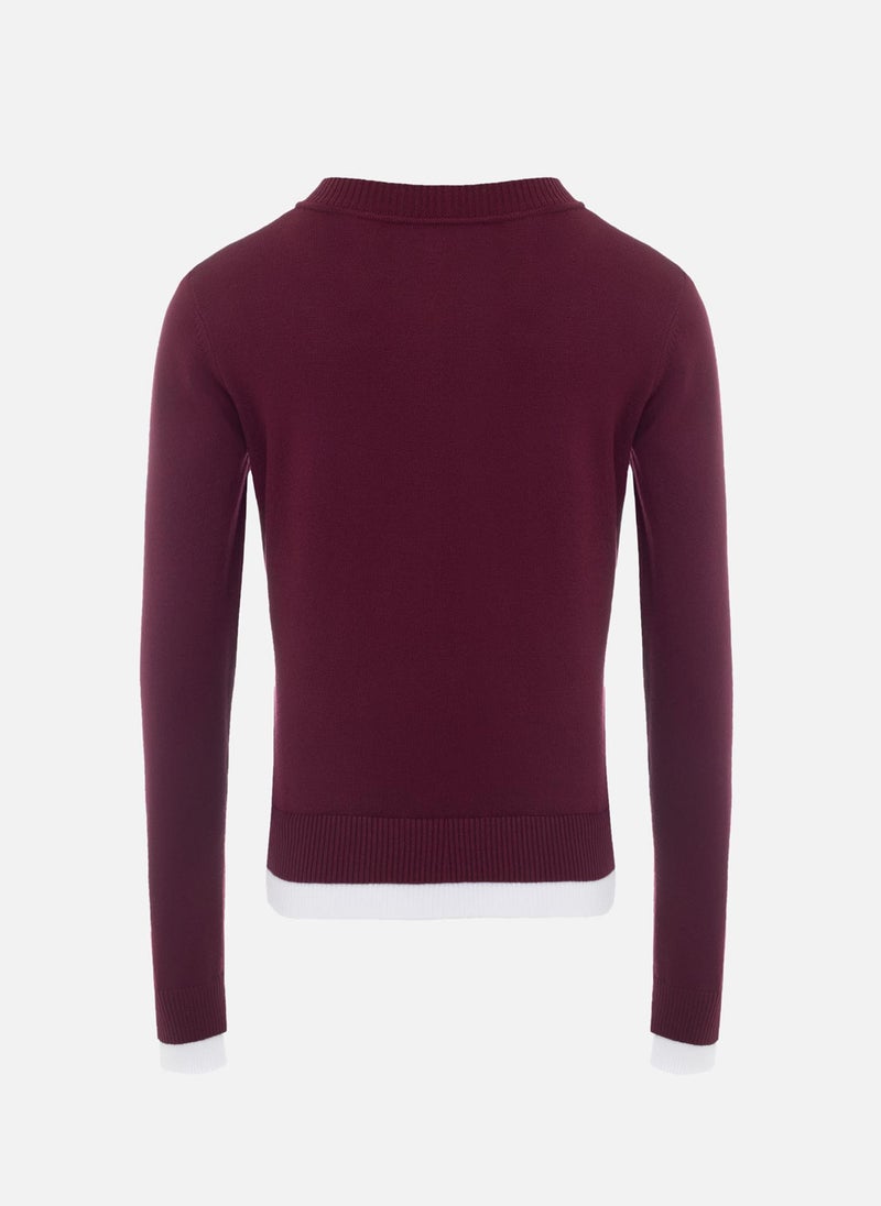 Knitted cardigan with contrasting cuffs and bottom edge