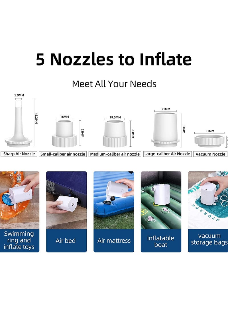 Portable Air Pump, Rechargeable Air Pump with USB, Quick Inflate Deflate for Air Mattress, Pool Toys, Floats, Swimming Ring, Air Bed, Vacuum Storage Bags