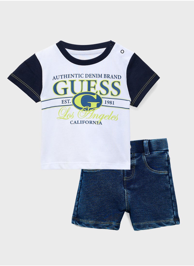 Kids Printed T-Shirt & Knit Denim Shorts Set