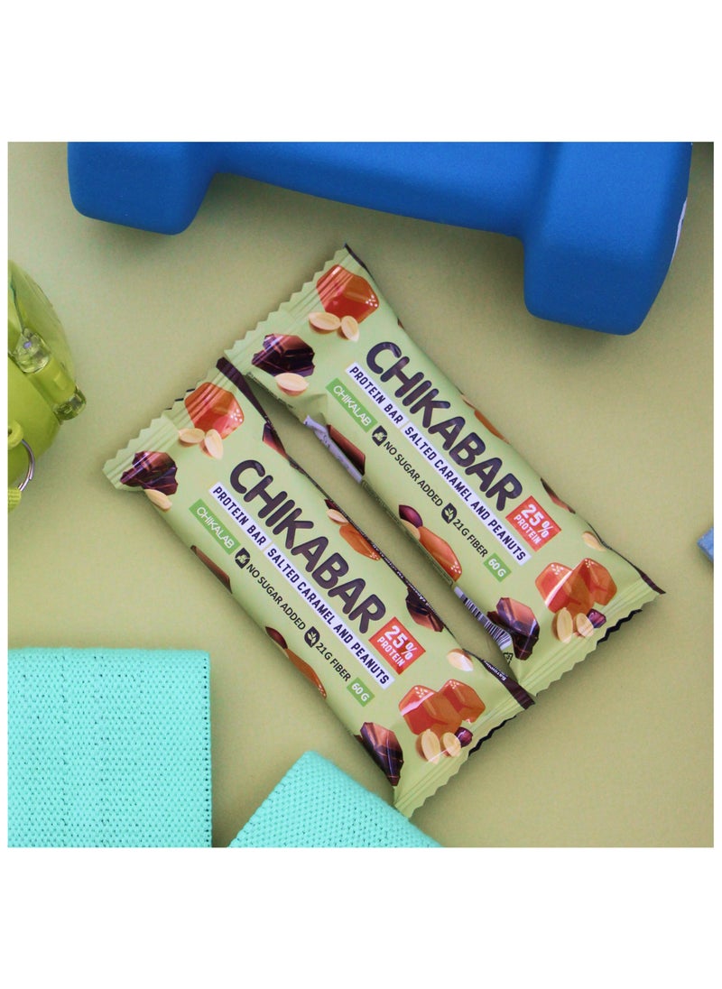 Chikabar Chocolate Protein Bar Salted Caramel & Peanuts Flavor No Sugar Added 12x60g