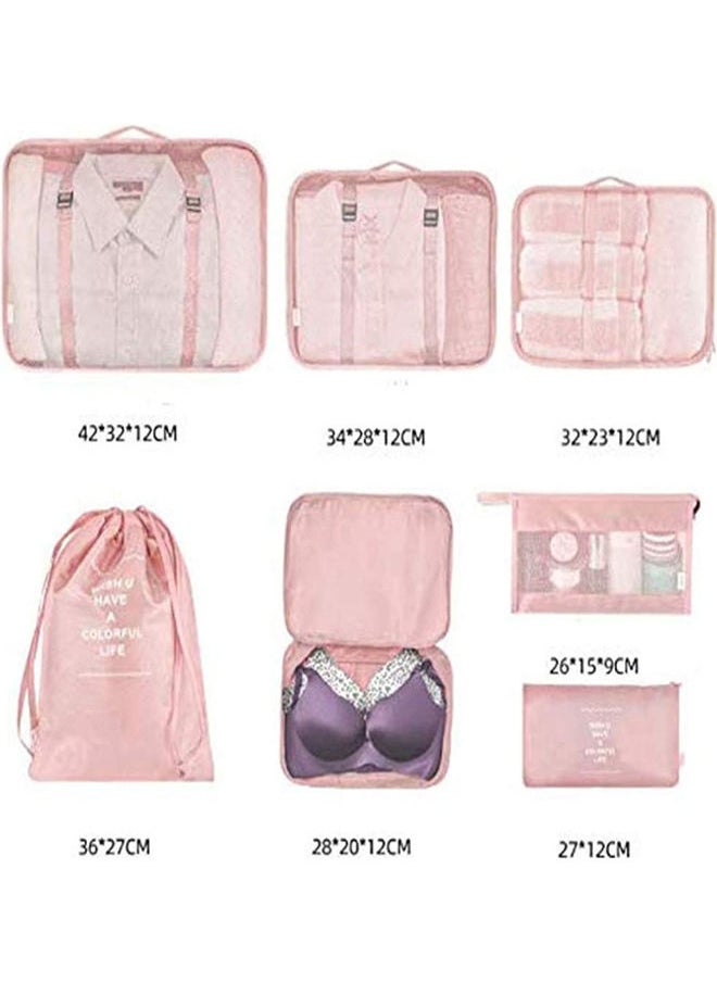 7-Piece Waterproof Luggage Set Pink