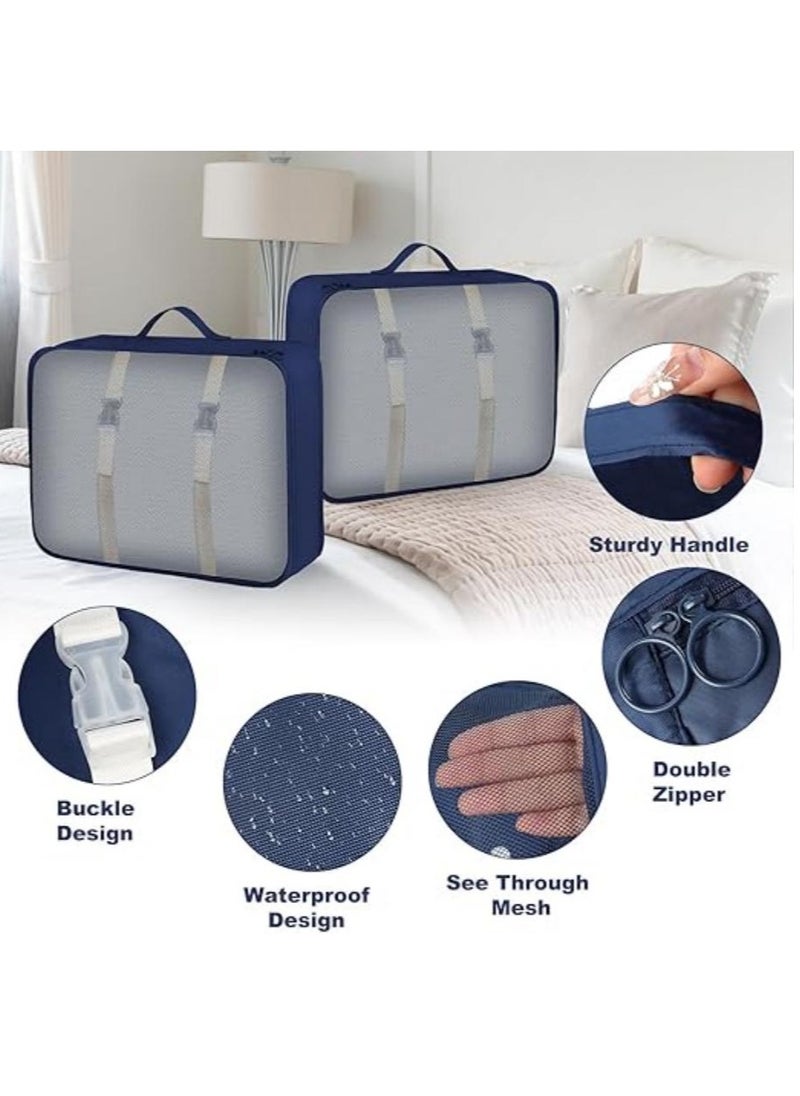 7 Piece Suitcase Organizer, Travel Luggage Organizer, Storage Bags For Cosmetics, Clothes, Underwear, Shoes And Cosmetics Navy Blue