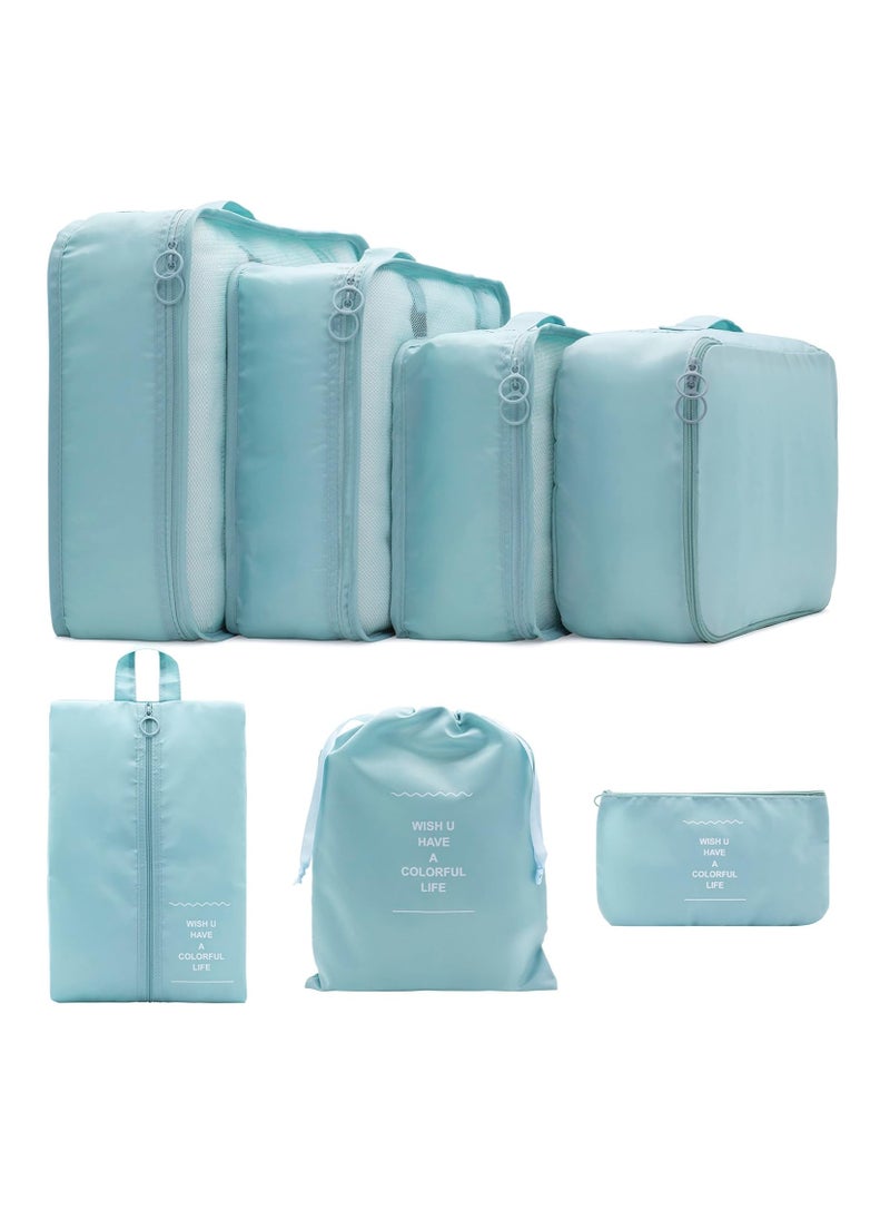 7 Set Packing Cubes Clothes Storage Bag Luggage Packing Organizers For Travel Accessories Blue