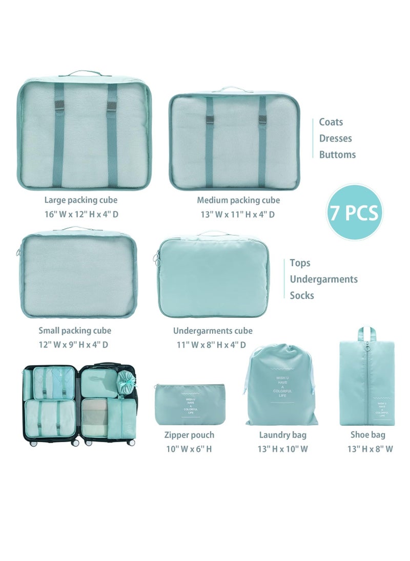 7 Set Packing Cubes Clothes Storage Bag Luggage Packing Organizers For Travel Accessories Blue