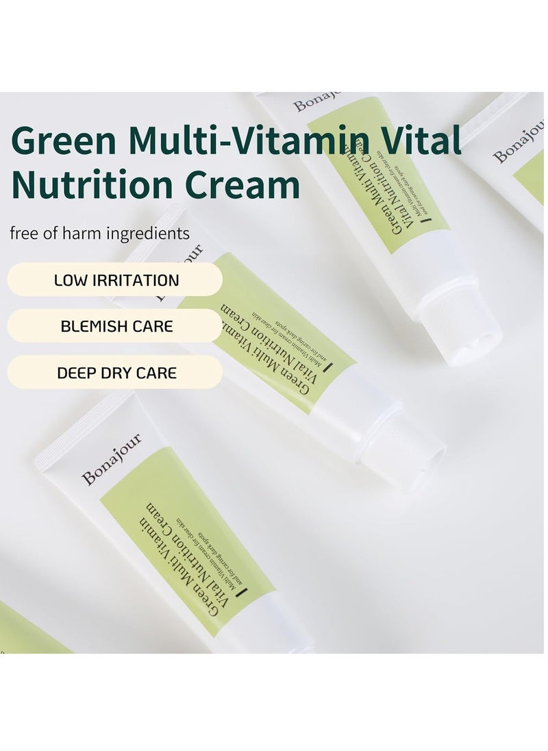 BONAJOUR Vegan Natural Green Multi Vitamin Moisturizing Cream for Face - 70% Vitamin, Anti Aging & Brightening, Remove Dark Spot 1.7 fl. Oz