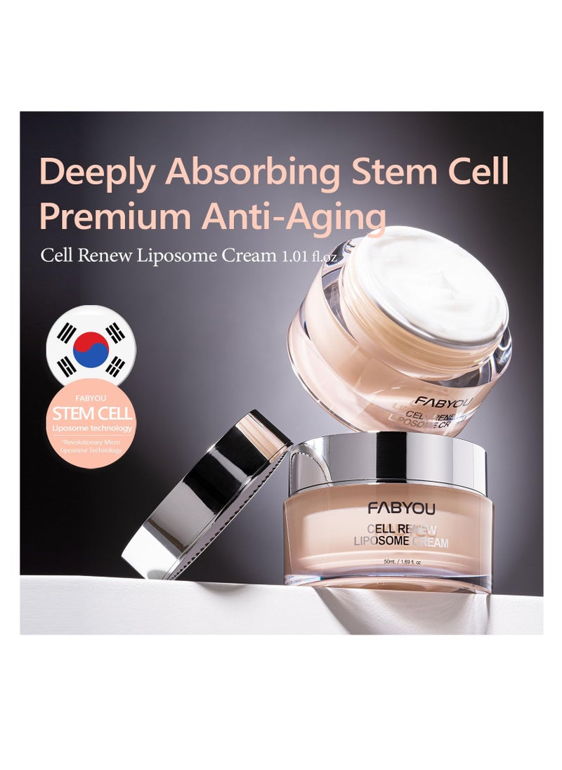 Cell Renew Liposome Facial Cream 1.69 fl oz - Anti-Aging Moisturizer, 6 EGF (50,000ppm), Peptides & Ceramide Korean Skincare for Elasticity Care, Deep Hydration
