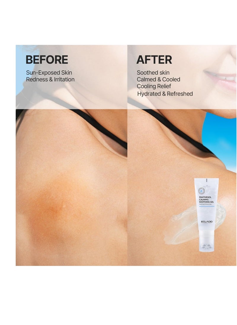 ECLADO Panthenol Calming Soothing Gel with Aloe Vera, Centella. Moisturizing and Soothing for Face, Body, Scalp. Roller Ball Applicator for Cooling and Depuffing, Non-Sticky, Summer Essential, 3.52oz.
