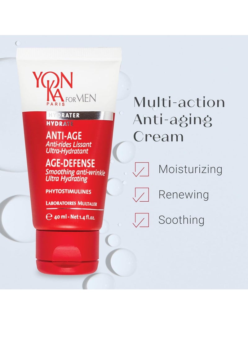 Yon-Ka Mens Age Defense Moisturizer (40ml) Anti-Aging Daily Face Lotion for Dry and Mature Skin, Prevent Wrinkles with Nutrient Rich Crème