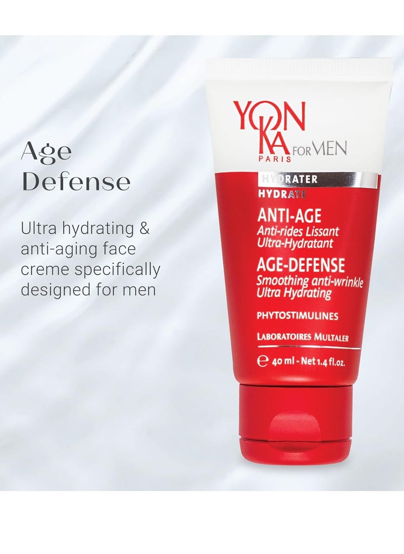 Yon-Ka Mens Age Defense Moisturizer (40ml) Anti-Aging Daily Face Lotion for Dry and Mature Skin, Prevent Wrinkles with Nutrient Rich Crème
