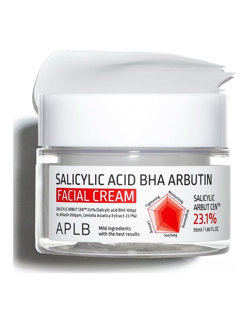 APLB Salicylic Acid BHA Arbutin Facial Cream | SALICYLIC ARBUT CEN™ 23.1% 1.86 FL.OZ/Korean Skincare, Deep hydration, Acne & Pore care, Revitalize for gentle and improve skin texture