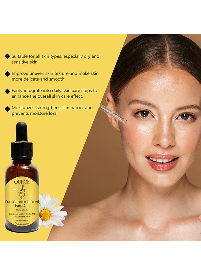 Frankincense Resin Oil For Face 30ML, Frankincense Resin Infused Oil For Face, Organic Black Seed Castor And Jojoba Oils, Frankincense Resin Oil Essential, Cold Pressed Serum Anti-Aging Wrinkle