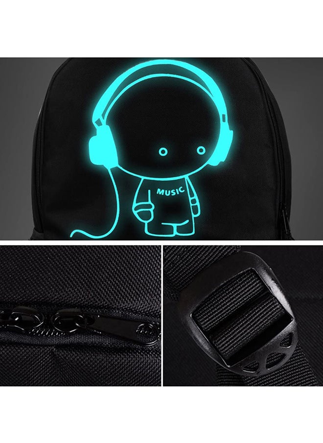 Anti-Theft Student School Bag Anime Luminous Usb Charge Laptop Computer Backpack Black
